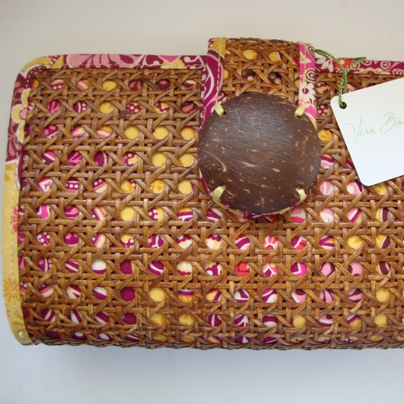 Vera Bradley Tiki Cane Clutch Coconut Button New